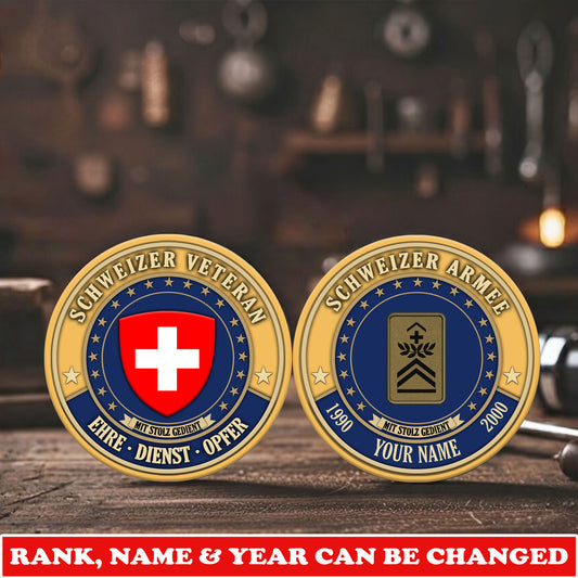 Personalized Swiss Veteran/ Soldier With Rank, Name And Year Challenge Coin - 17729280