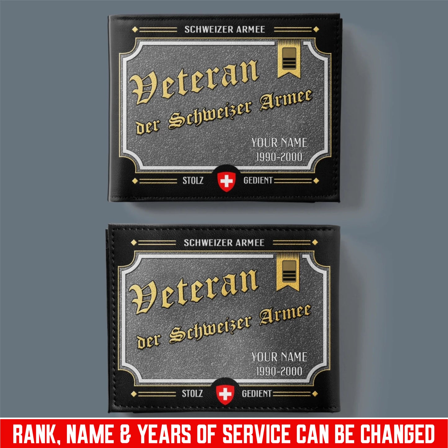Personalized Swiss Soldier/ Veteran With Rank, Year And Name Leather Wallet - 17685216