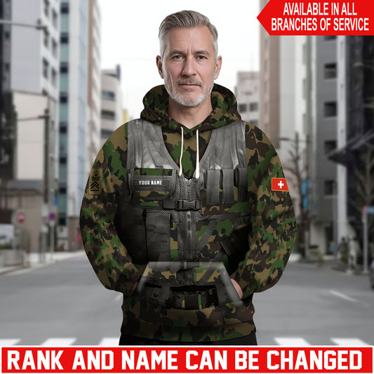 Personalized Swiss Soldier/Veteran Camo with Name and Rank Hoodie Sweater All Over Printed - 17625600