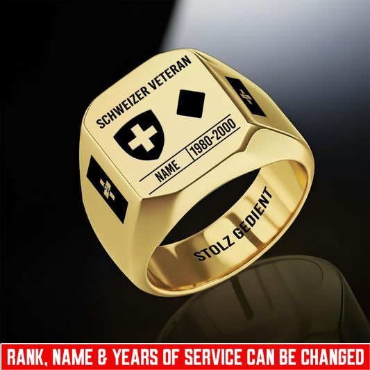Personalized Swiss Soldier/Veteran with Name, Year and Rank Engraved Men’s Ring - 17635104