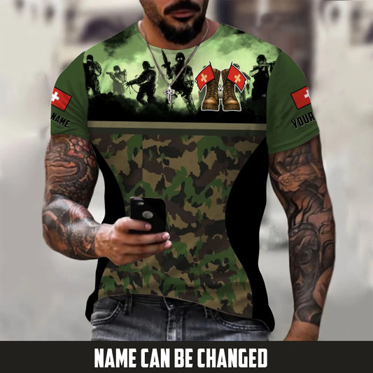Personalized Swiss Soldier/Veteran Camo with Name T-Shirt All Over Printed - 17664480