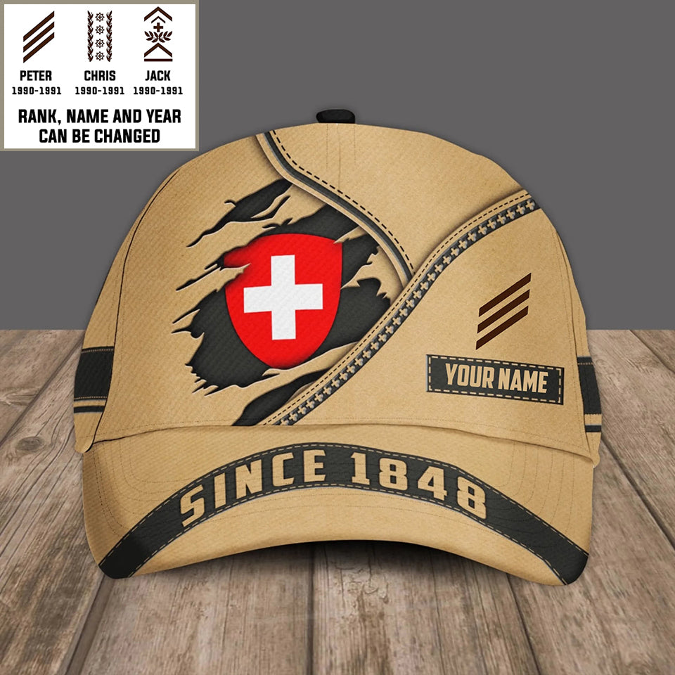 Personalized Rank And Name Swiss Soldier/Veterans Camo Baseball Cap - 17484768