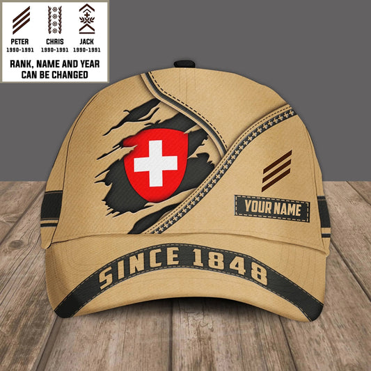 Personalized Rank And Name Swiss Soldier/Veterans Camo Baseball Cap - 17484768
