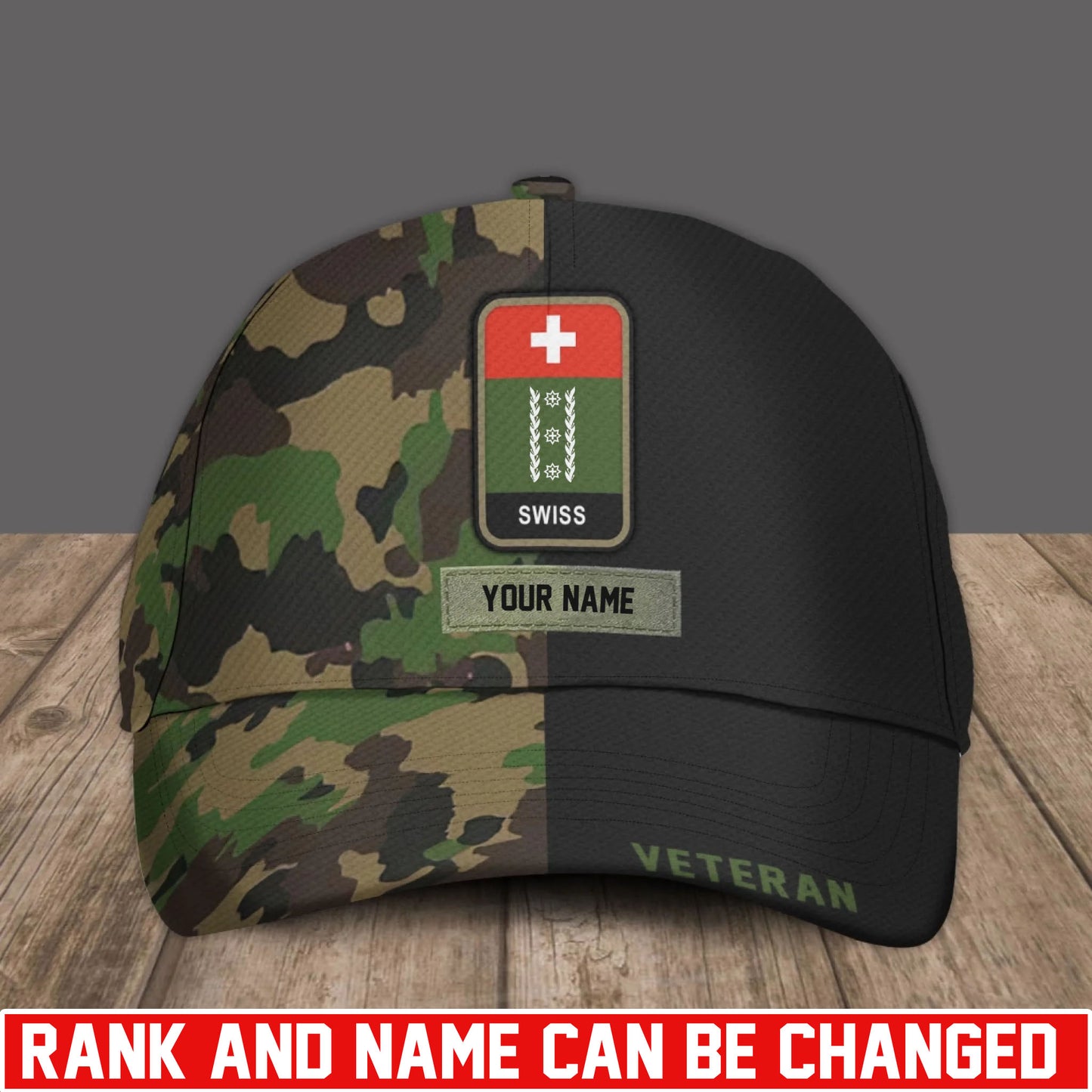 Personalized Rank And Name Swiss Soldier/Veterans Camo Baseball Cap - 17734464