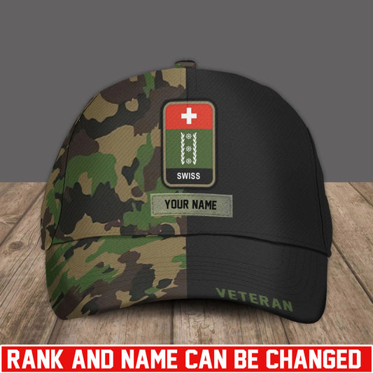 Personalized Rank And Name Swiss Soldier/Veterans Camo Baseball Cap - 17734464