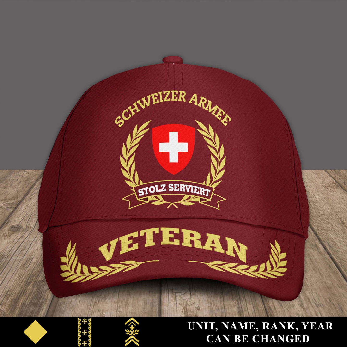 Personalized Rank, Year And Name Swiss Soldier/Veterans Camo Baseball Cap - 17534880