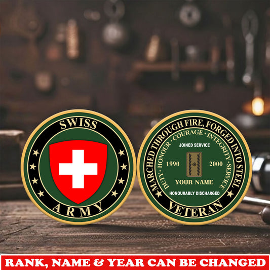 Personalized Swiss Veteran/ Soldier With Rank,  Name And Year Challenge Coin - 17744832
