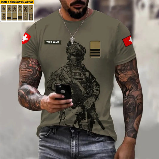 Personalized Swiss Soldier/ Veteran Camo With Name And Rank T-shirt 3D Printed - 17042401QA