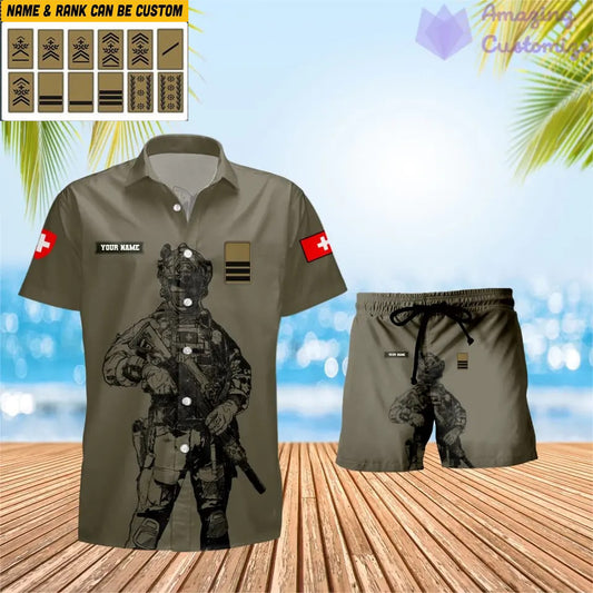 Personalized Swiss Soldier/ Veteran Camo With Rank Combo Hawaii Shirt + Short 3D Printed - 17042401QA