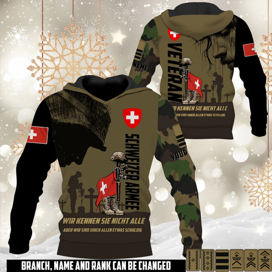 Personalized Swiss Soldier/Veteran Camo with Name and Rank Hoodie All Over Printed - 17648064