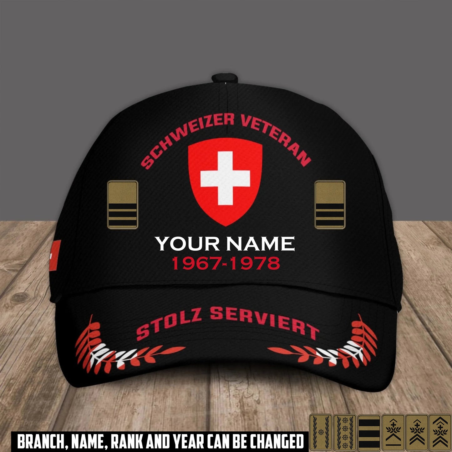 Personalized Rank, Year And Name Swiss Soldier/Veterans Camo Baseball Cap - 17540064
