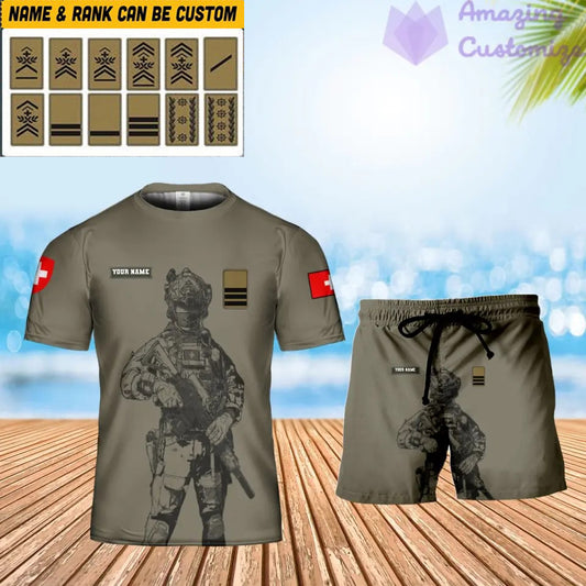 Personalized Swiss Soldier/ Veteran Camo With Name And Rank Combo T-Shirt + Short 3D Printed -17042401QA