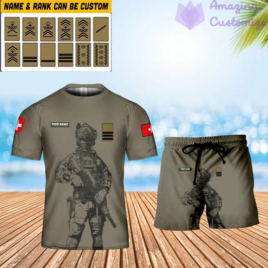 Personalized Swiss Soldier/ Veteran Camo With Name And Rank Combo T-Shirt + Short 3D Printed - 17133120