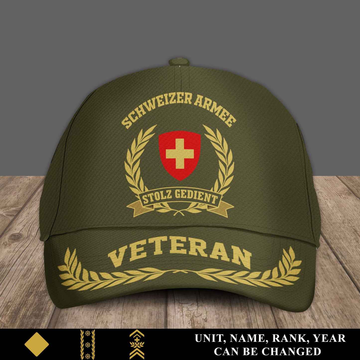Personalized Rank, Year And Name Swiss Soldier/Veterans Camo Baseball Cap - 17537472