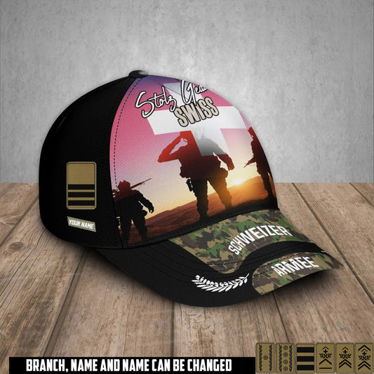 Personalized Rank And Name Swiss Soldier/Veterans Camo Baseball Cap - 17680032