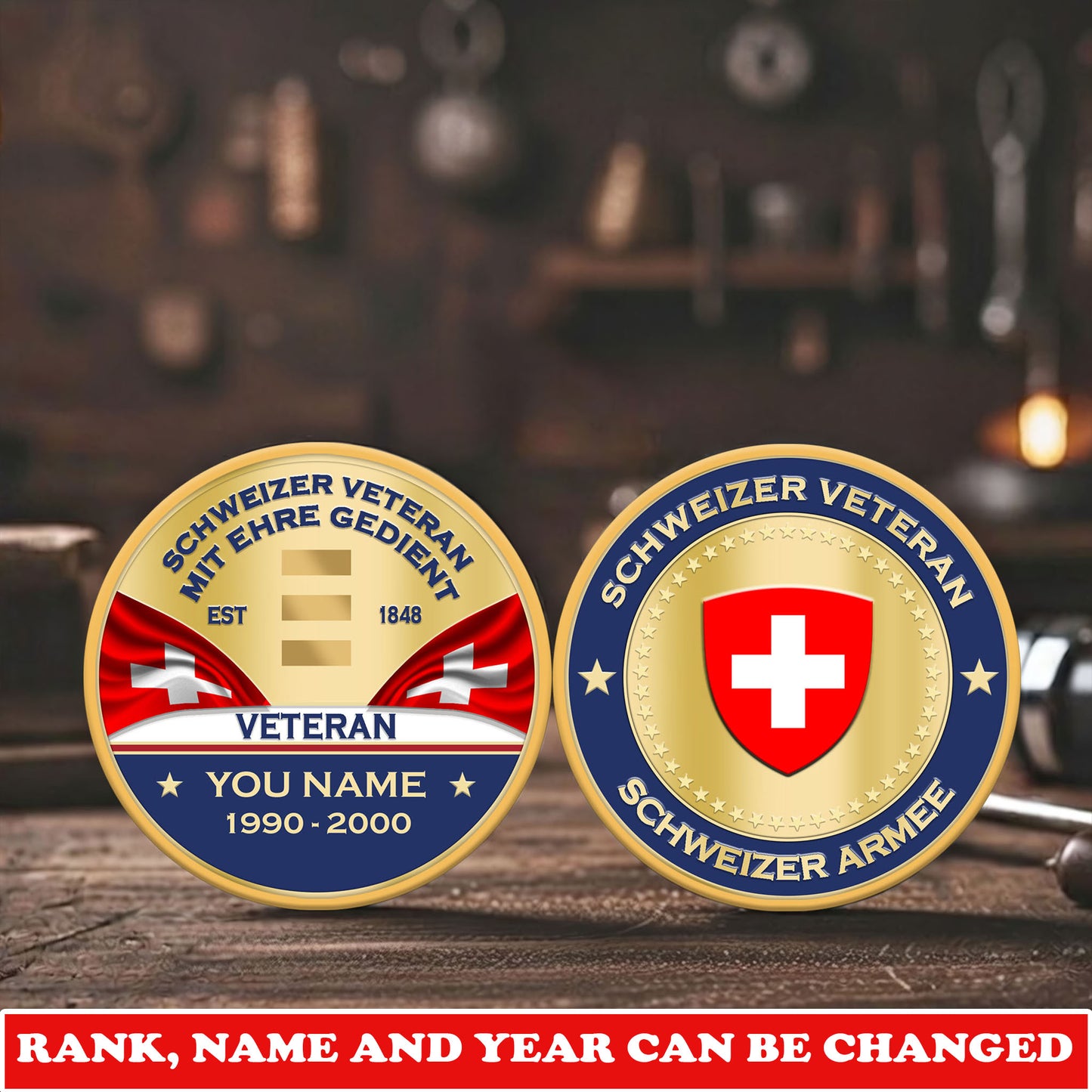 Personalized Swiss Veteran/ Soldier With Rank, Name And Year Challenge Coin - 17731008