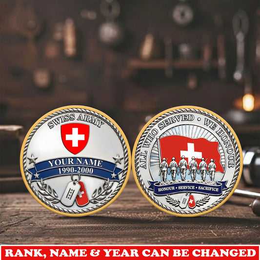 Personalized Swiss Veteran/ Soldier With Rank,  Name And Year Challenge Coin - 17743104