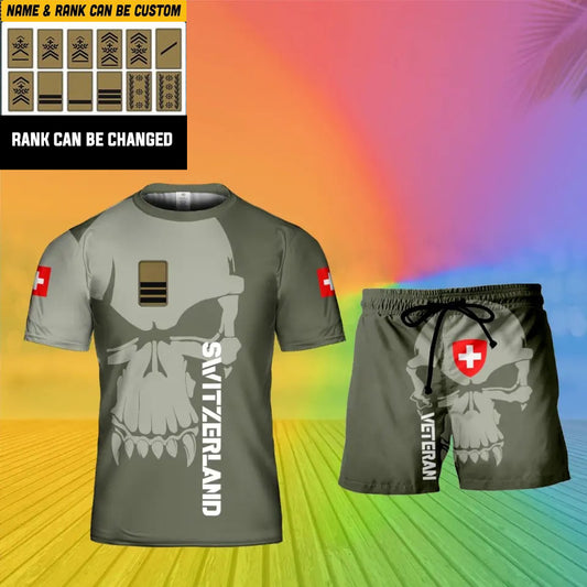 Personalized Swiss Soldier/ Veteran Camo With  Rank Combo T-Shirt + Short 3D Printed - 17129664