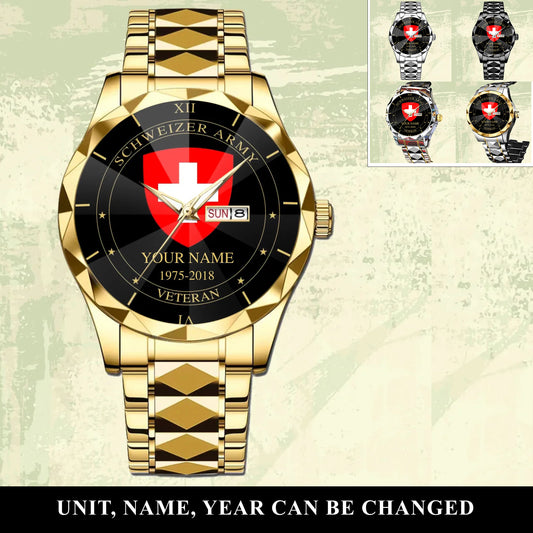 Personalized Swiss Soldier/ Veteran With Name And Year Gentleman Crystal Metal Watch - 17105472