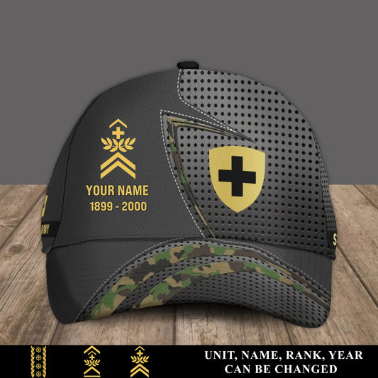 Personalized Rank, Year And Name Swiss Soldier/Veterans Camo Baseball Cap - 17418240