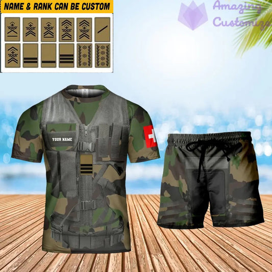 Personalized Swiss Soldier/ Veteran Camo With Name And Rank Combo T-Shirt + Short 3D Printed - 17133120