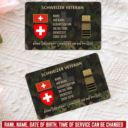 Personalized Swiss Soldier/ Veteran With Rank, Name And Year Aluminum Wallet Card - 17637696