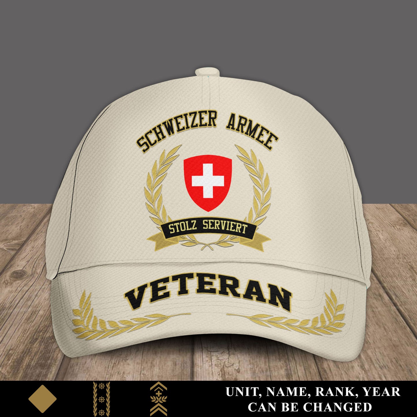 Personalized Rank, Year And Name Swiss Soldier/Veterans Camo Baseball Cap - 17536608