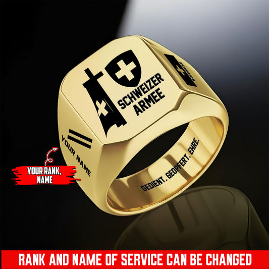 Personalized Swiss Soldier/Veteran with Name and Rank Engraved Men’s Ring - 17653248