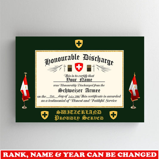 Personalized Swiss Soldier/Veteran with Rank, Name & Year Canvas - 17739648