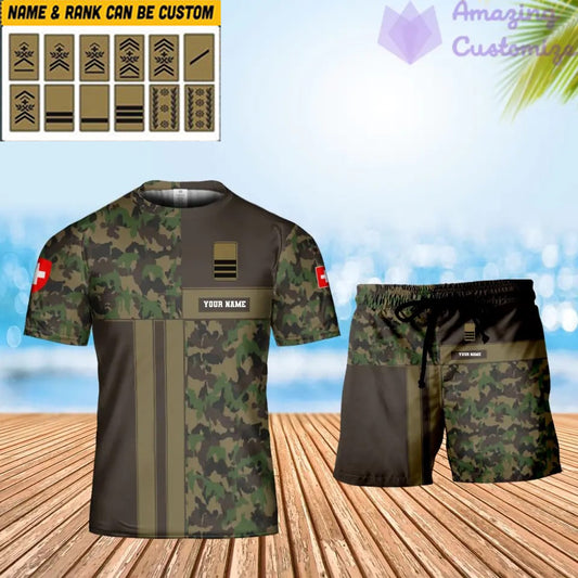 Personalized Swiss Soldier/ Veteran Camo With Name And Rank Combo T-Shirt + Short 3D Printed - 17150400