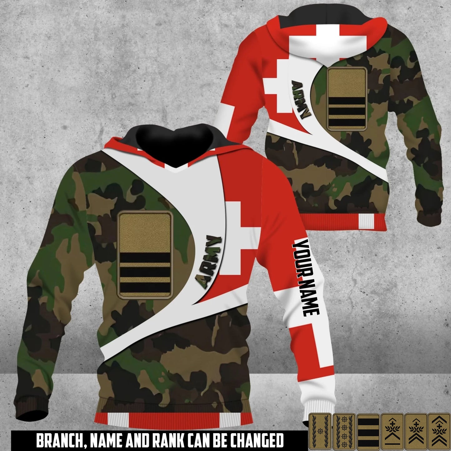 Personalized Swiss Soldier/Veteran Camo with Name & Rank Hoodie All Over Printed - 17675712