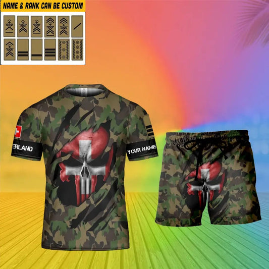 Personalized Swiss Soldier/ Veteran Camo With Name And Rank Combo T-Shirt + Short 3D Printed - 1712534401