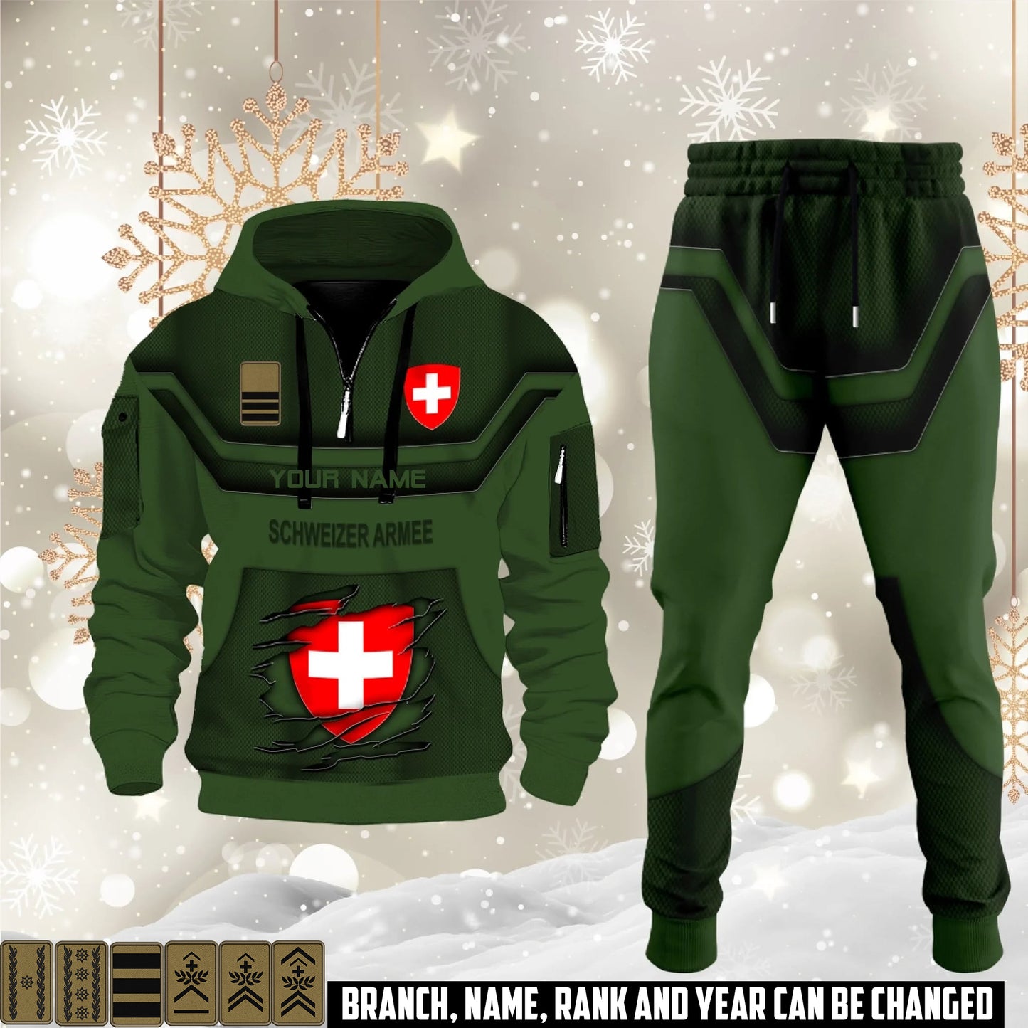 Swiss 3D Half Zip Hoodie + Jogger Combo – Personalized with Name & Rank - 17504640