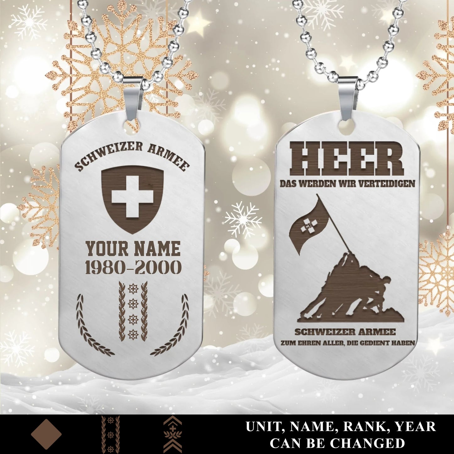 Personalized Swiss Soldier/Veteran with Rank, Name & Year Dog Tag Necklace - 17657568