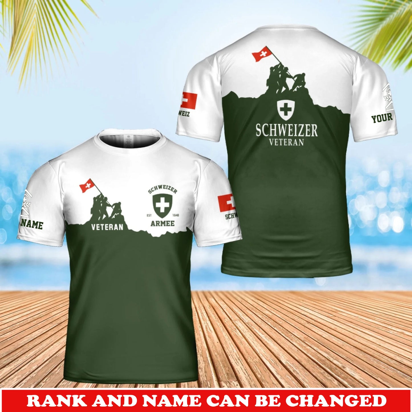 Personalized Swiss Soldier/Veteran Camo with Rank and Name T-Shirt All Over Printed - 17746560