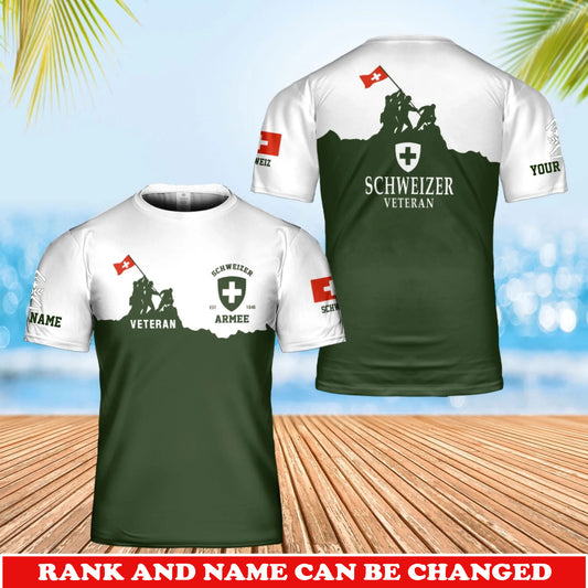 Personalized Swiss Soldier/Veteran Camo with Rank and Name T-Shirt All Over Printed - 17746560