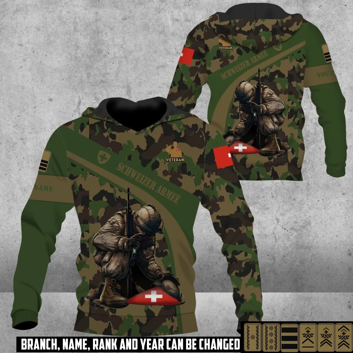 Personalized Swiss Soldier/Veteran with Name and Rank Hoodie All Over Printed - 17416512