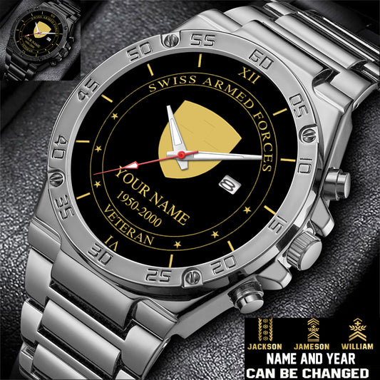 Personalized Swiss Soldier/ Veteran With Name And Year Gentleman Stainless Steel Watch - 17391456