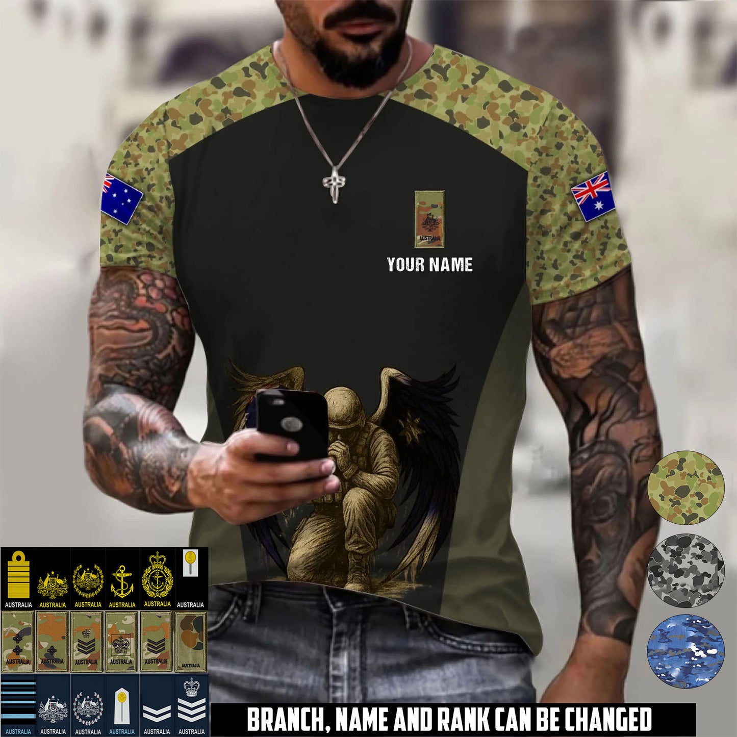 Personalized Australia Soldier/Veteran Camo with Name & Rank T-Shirt All Over Printed - 17669664
