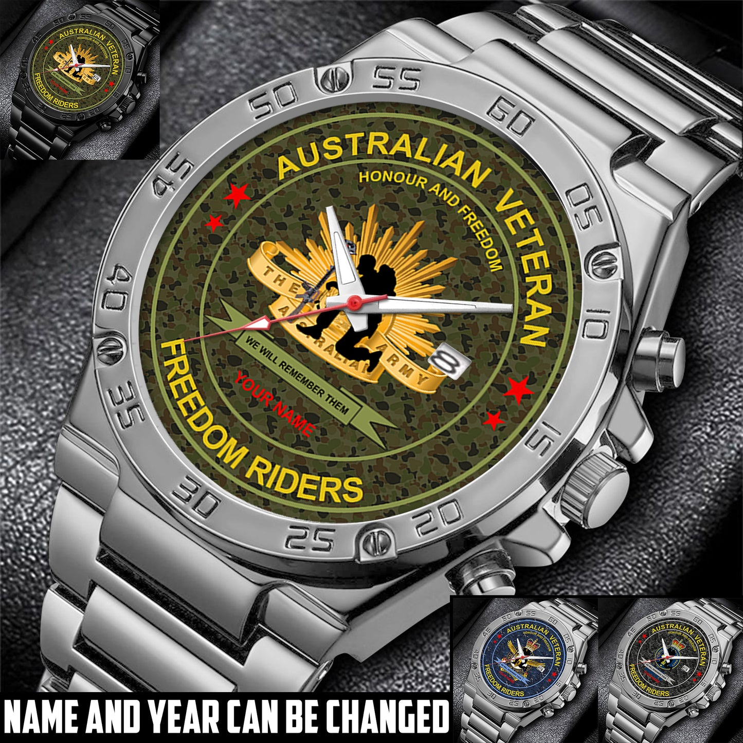 Personalized Australia Soldier/ Veteran With Name And Year Gentleman Stainless Steel Watch - 17556480