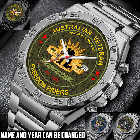 Personalized Australia Soldier/ Veteran With Name And Year Gentleman Stainless Steel Watch - 17556480