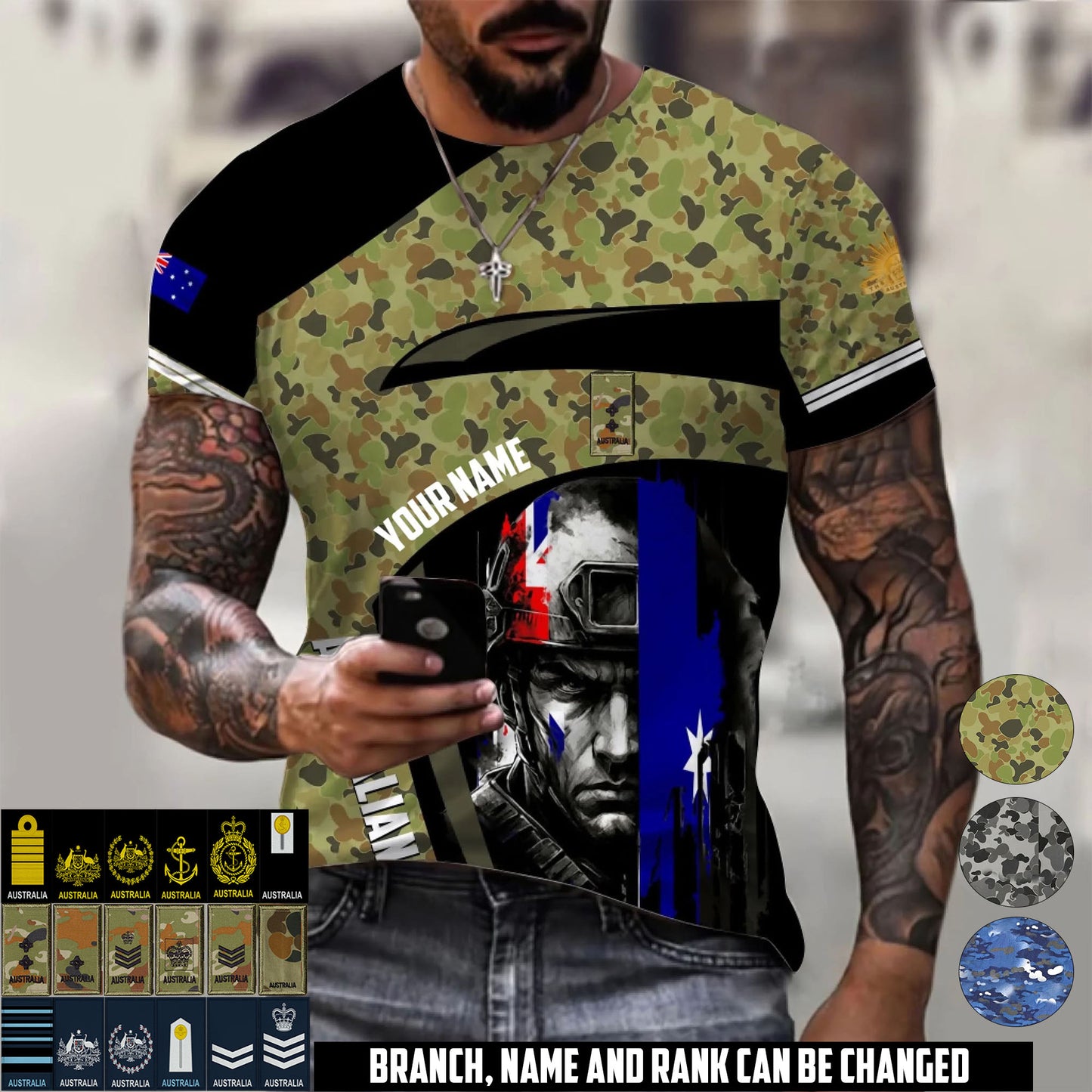 Personalized Australia Soldier/Veteran Camo with Name & Rank T-Shirt All Over Printed - 17670528
