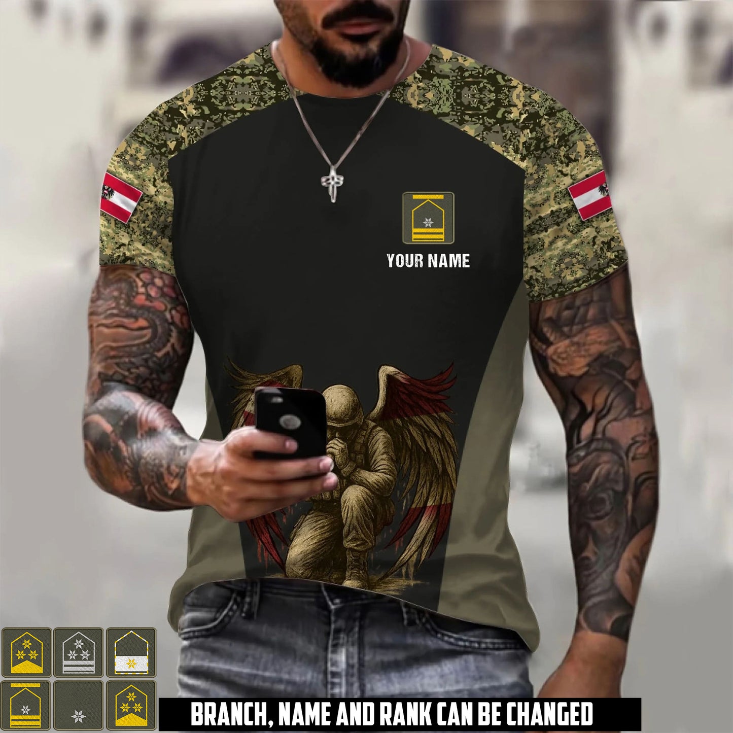 Personalized Austria Soldier/Veteran Camo with Name & Rank T-Shirt All Over Printed - 17669664
