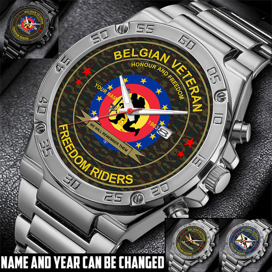Personalized Belgium Soldier/ Veteran With Name And Year Gentleman Stainless Steel Watch - 17556480