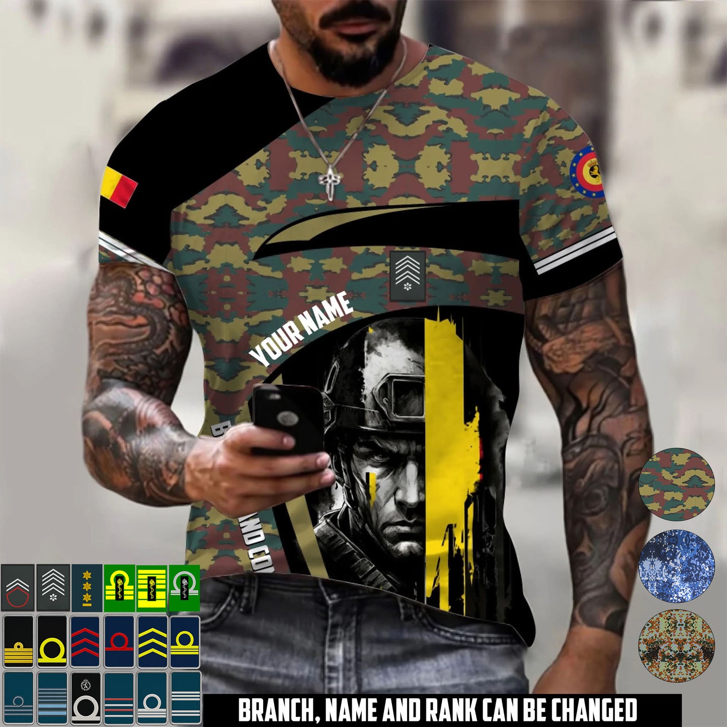 Personalized Belgium Soldier/Veteran Camo with Name & Rank T-Shirt All Over Printed - 17670528