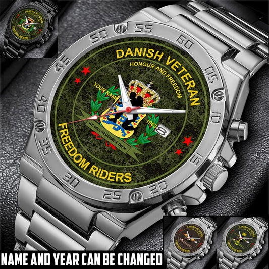 Personalized Denmark Soldier/ Veteran With Name And Year Gentleman Stainless Steel Watch - 17556480