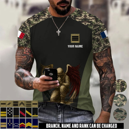 Personalized France Soldier/Veteran Camo with Name & Rank T-Shirt All Over Printed - 17669664