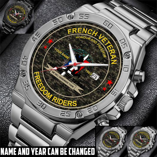 Personalized France Soldier/ Veteran With Name And Year Gentleman Stainless Steel Watch - 17556480
