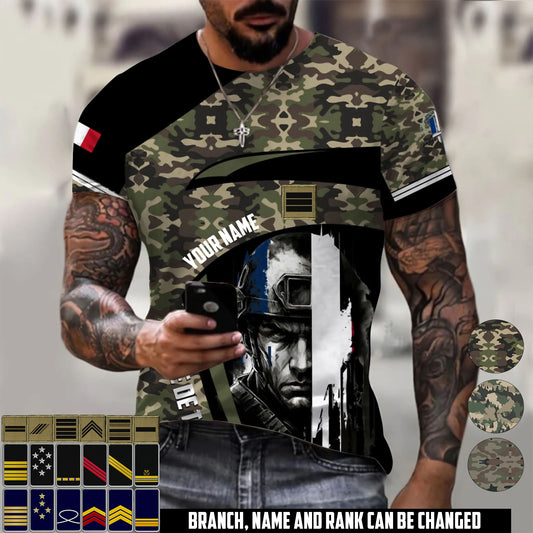 Personalized France Soldier/Veteran Camo with Name & Rank T-Shirt All Over Printed - 17670528