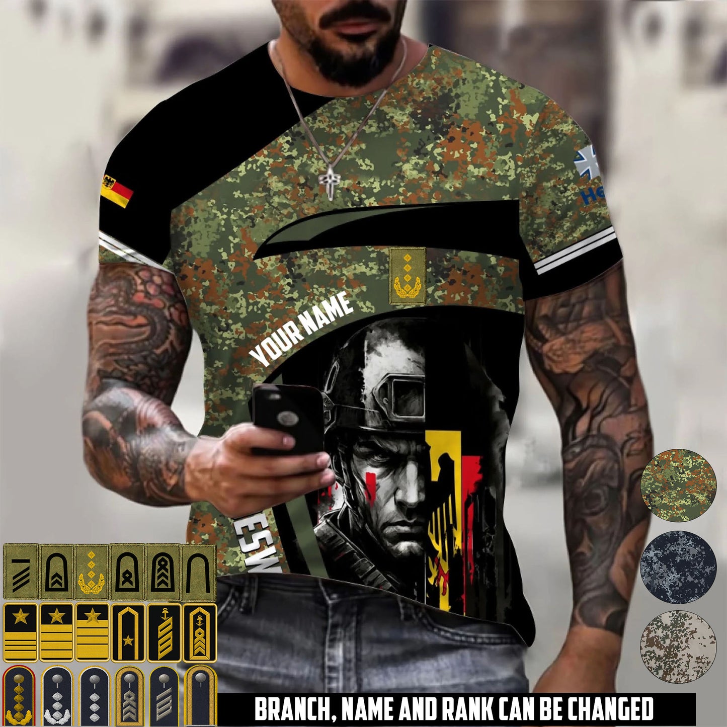Personalized Germany Soldier/Veteran Camo with Name & Rank T-Shirt All Over Printed - 17670528
